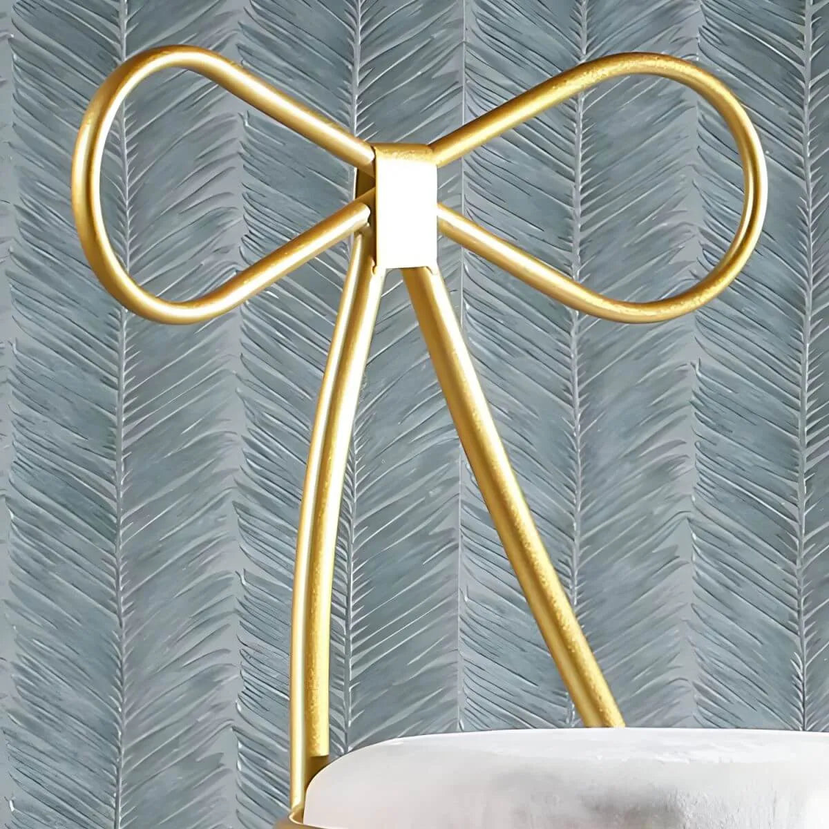 Bow Back Glam Upholstered Bar Stool with Gold Pedestal and Footrest