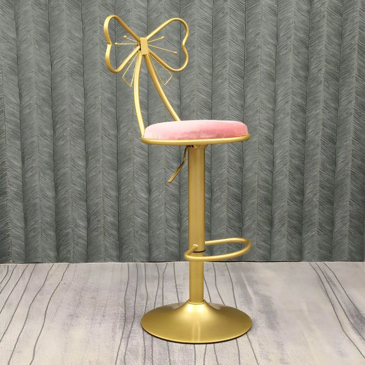 Bow Back Glam Upholstered Bar Stool with Gold Pedestal and Footrest