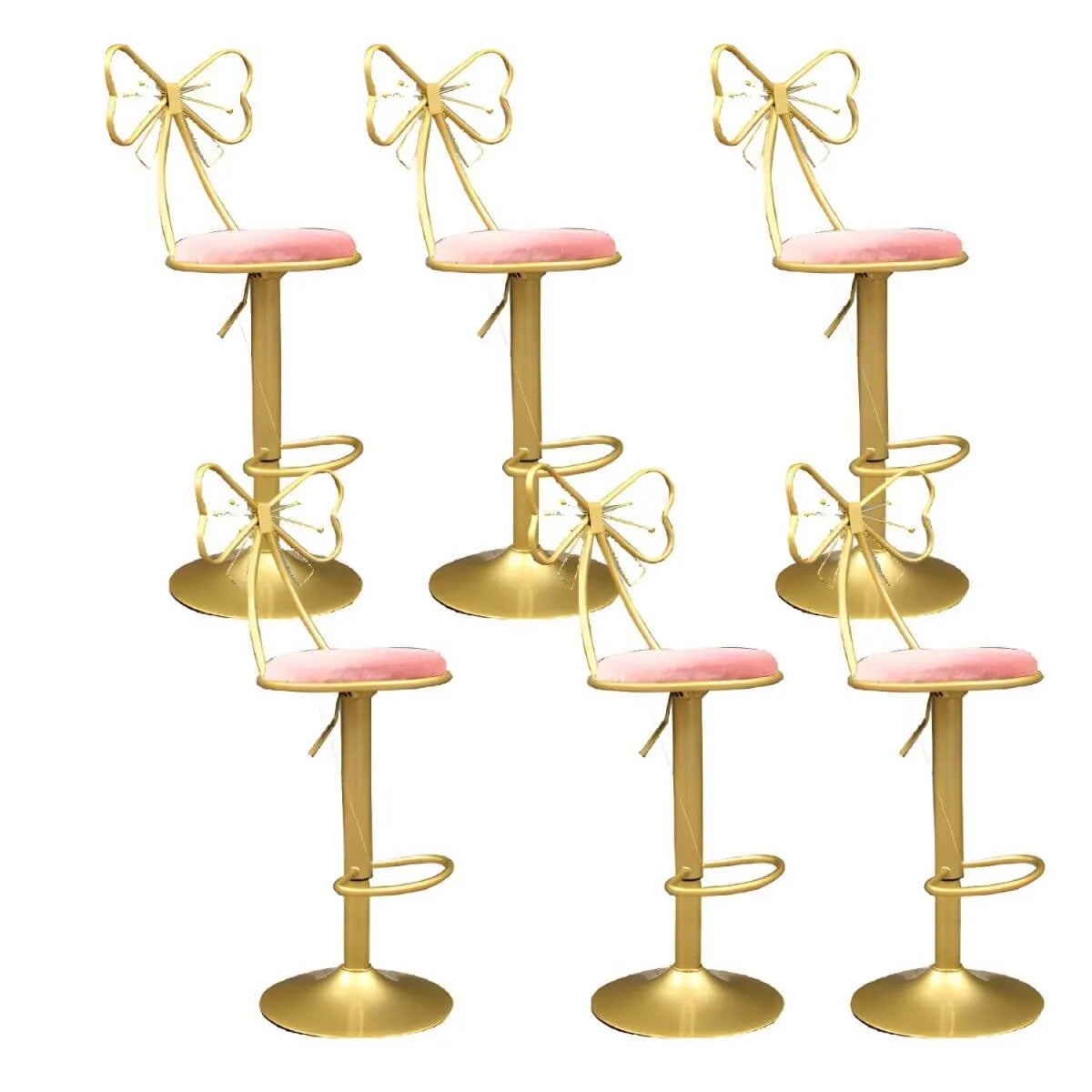Bow Back Glam Upholstered Bar Stool with Gold Pedestal and Footrest
