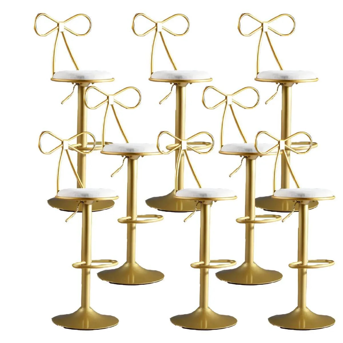 Bow Back Glam Upholstered Bar Stool with Gold Pedestal and Footrest