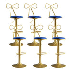 Bow Back Glam Upholstered Bar Stool with Gold Pedestal and Footrest