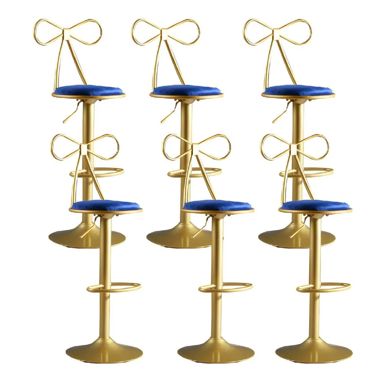 Bow Back Glam Upholstered Bar Stool with Gold Pedestal and Footrest