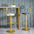 Bow Back Glam Upholstered Bar Stool with Gold Pedestal and Footrest