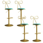 Bow Back Glam Upholstered Bar Stool with Gold Pedestal and Footrest