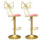 Bow Back Glam Upholstered Bar Stool with Gold Pedestal and Footrest
