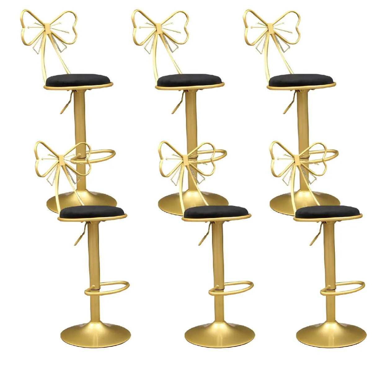 Bow Back Glam Upholstered Bar Stool with Gold Pedestal and Footrest