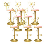 Bow Back Glam Upholstered Bar Stool with Gold Pedestal and Footrest