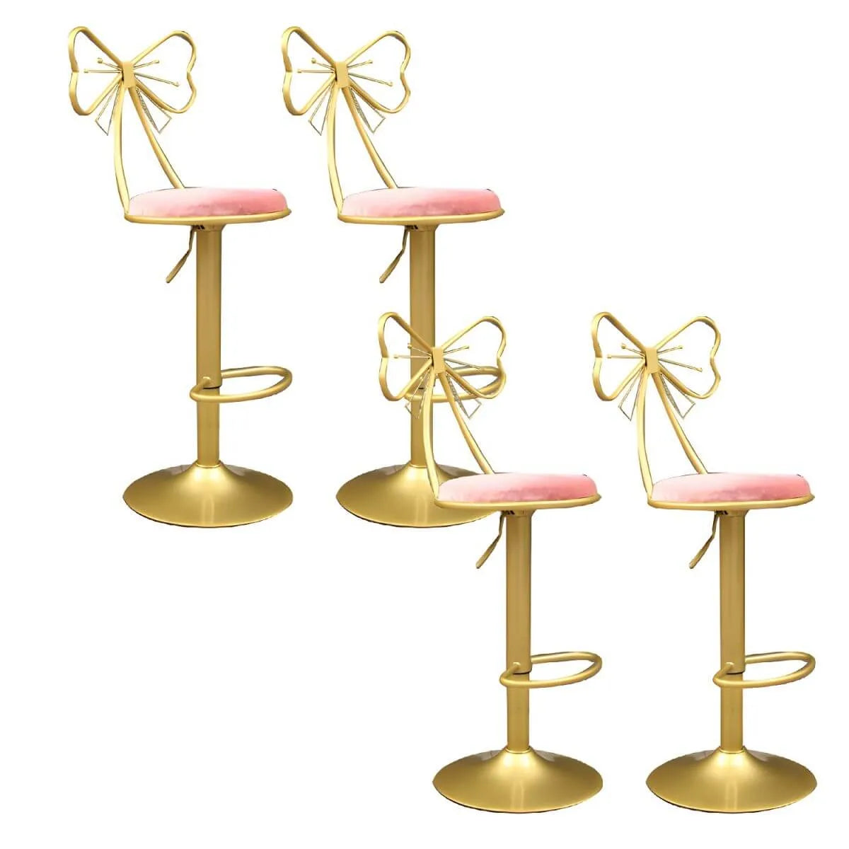 Bow Back Glam Upholstered Bar Stool with Gold Pedestal and Footrest
