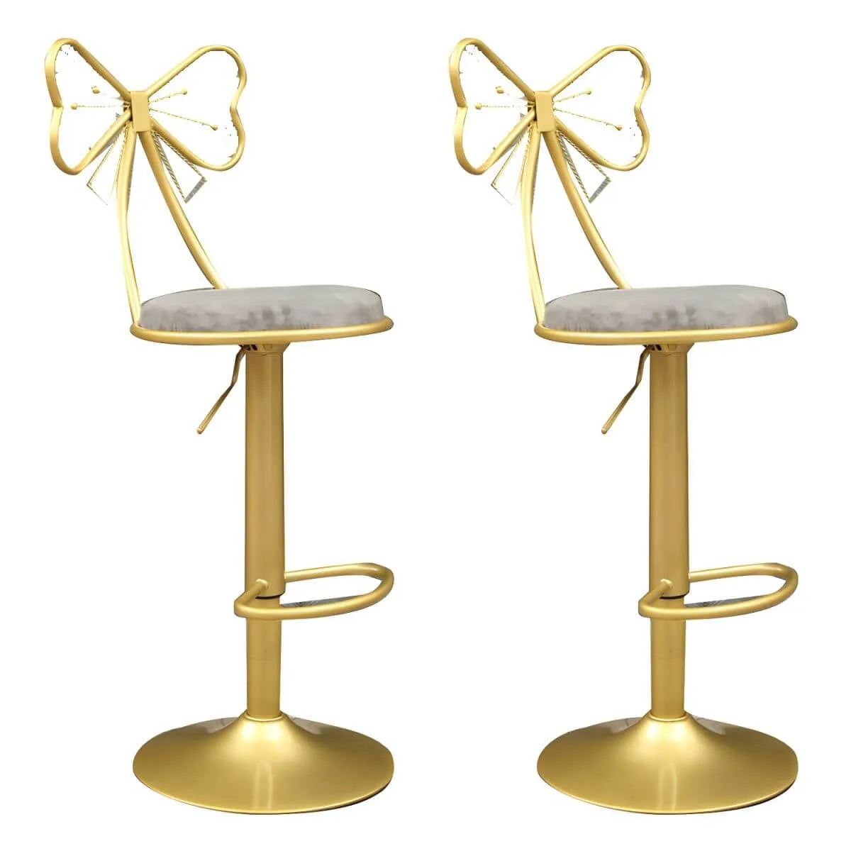 Bow Back Glam Upholstered Bar Stool with Gold Pedestal and Footrest