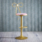Bow Back Glam Upholstered Bar Stool with Gold Pedestal and Footrest