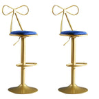 Bow Back Glam Upholstered Bar Stool with Gold Pedestal and Footrest
