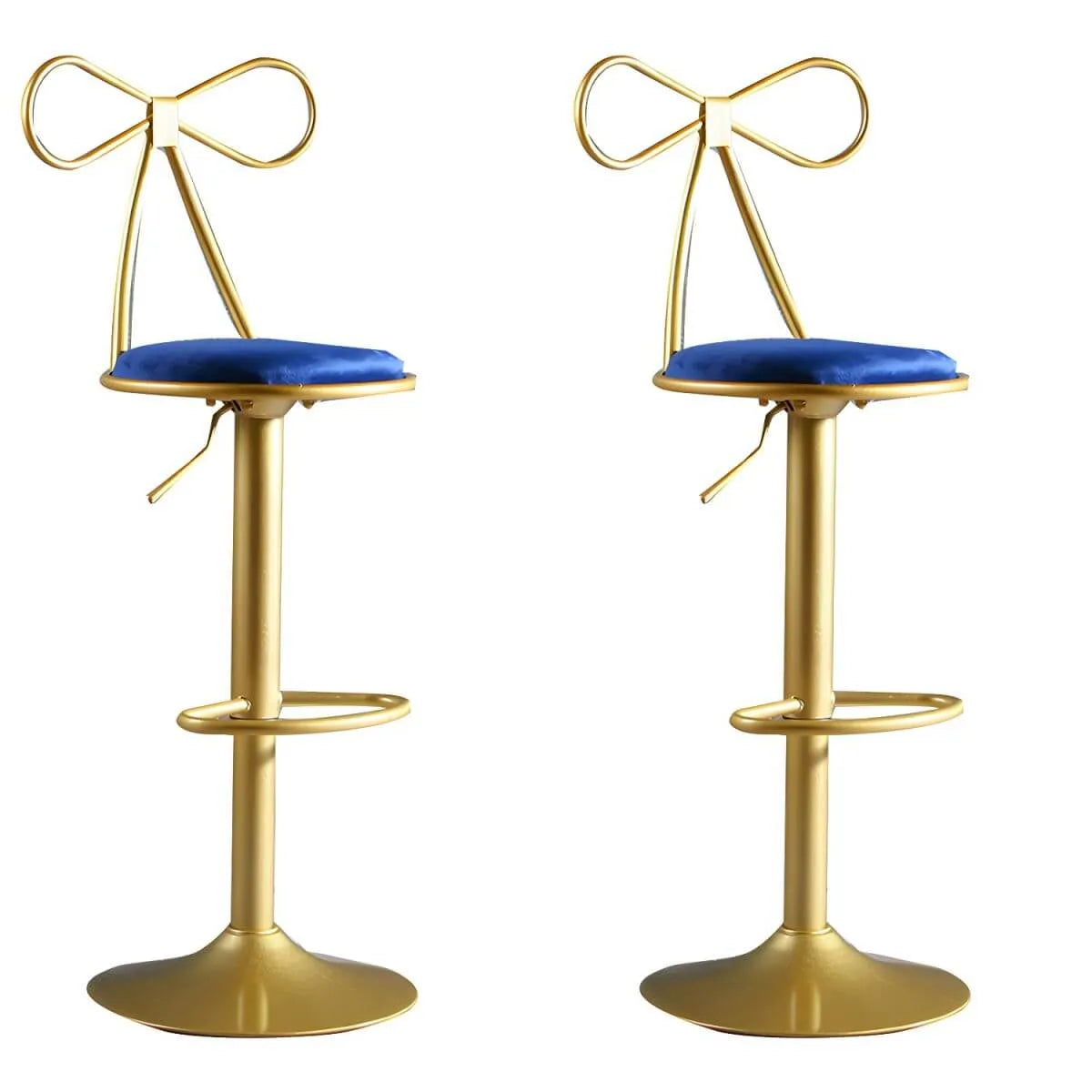 Bow Back Glam Upholstered Bar Stool with Gold Pedestal and Footrest