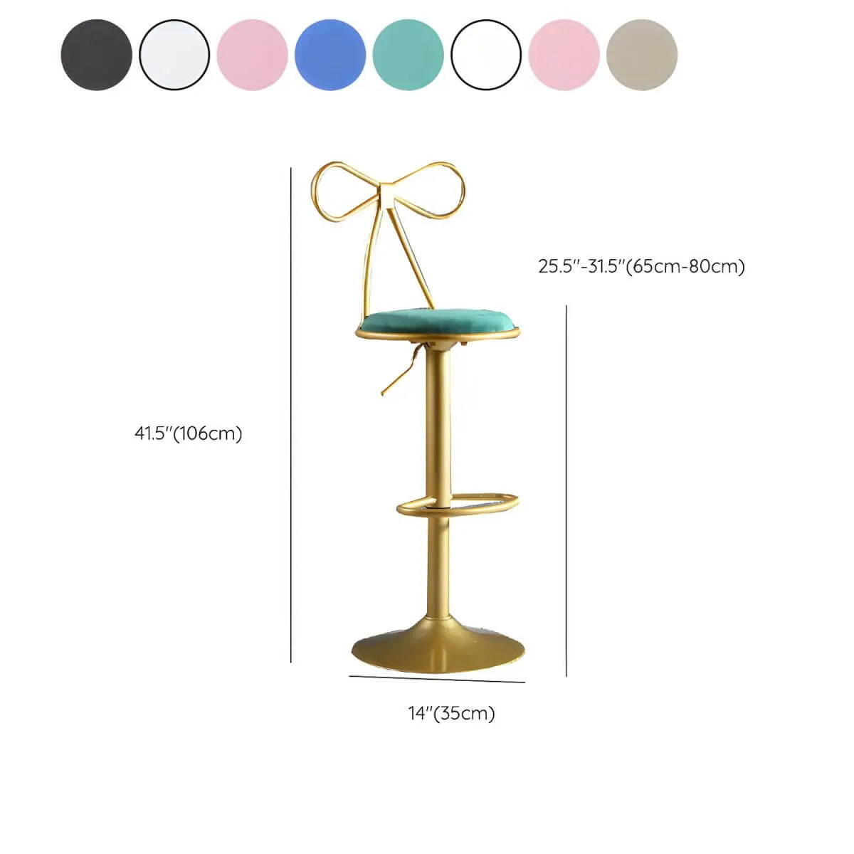 Bow Back Glam Upholstered Bar Stool with Gold Pedestal and Footrest