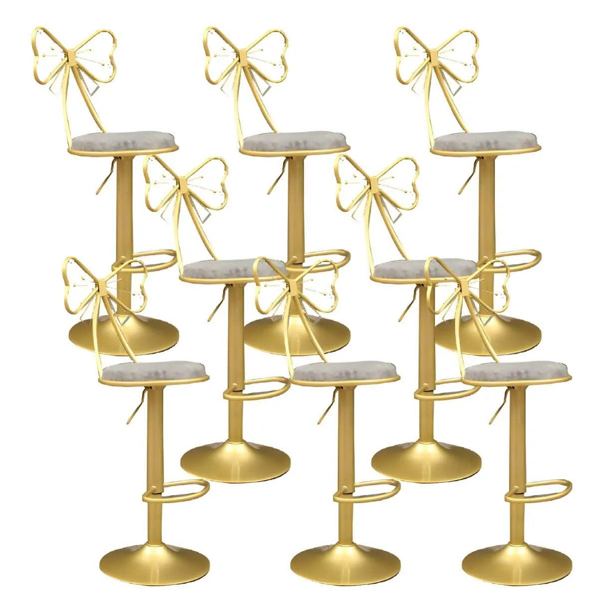 Bow Back Glam Upholstered Bar Stool with Gold Pedestal and Footrest