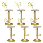 Bow Back Glam Upholstered Bar Stool with Gold Pedestal and Footrest