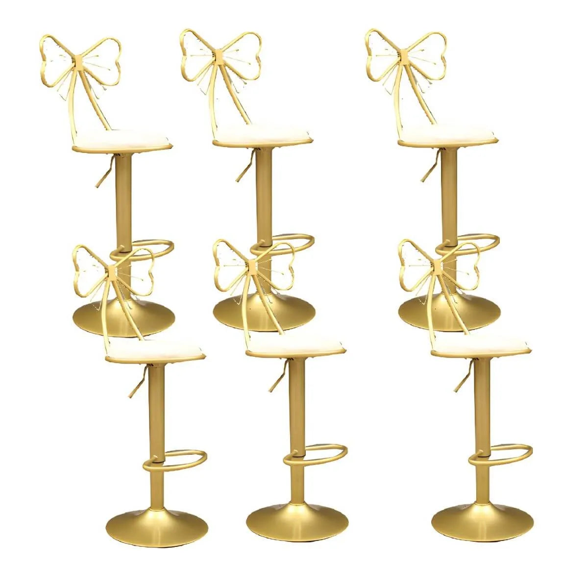 Bow Back Glam Upholstered Bar Stool with Gold Pedestal and Footrest