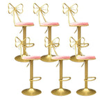 Bow Back Glam Upholstered Bar Stool with Gold Pedestal and Footrest
