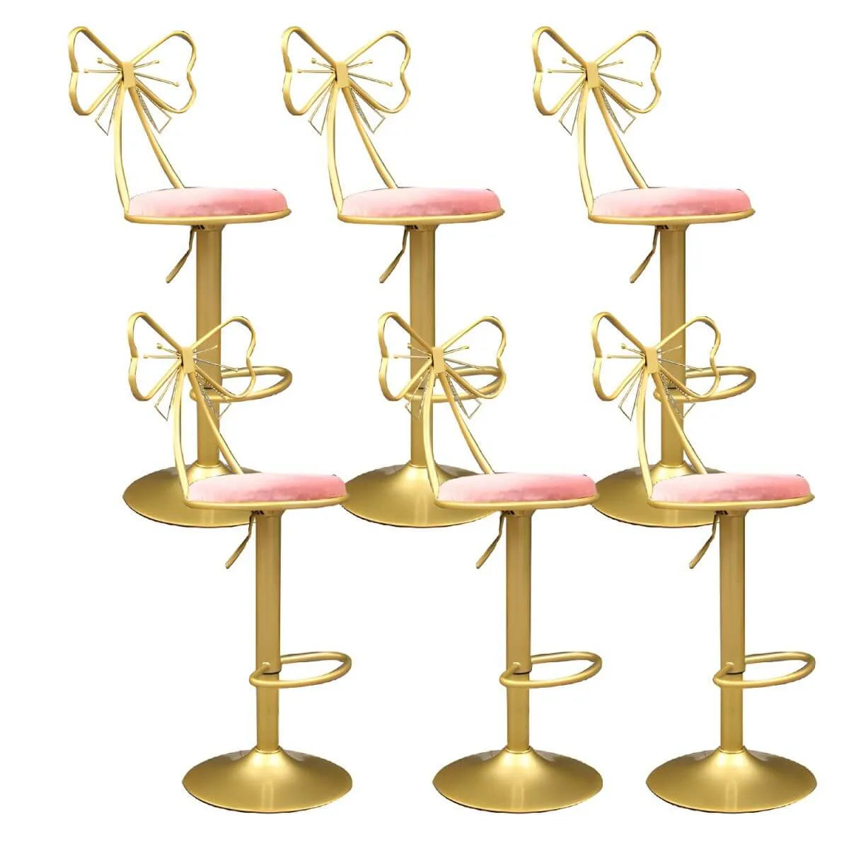 Bow Back Glam Upholstered Bar Stool with Gold Pedestal and Footrest
