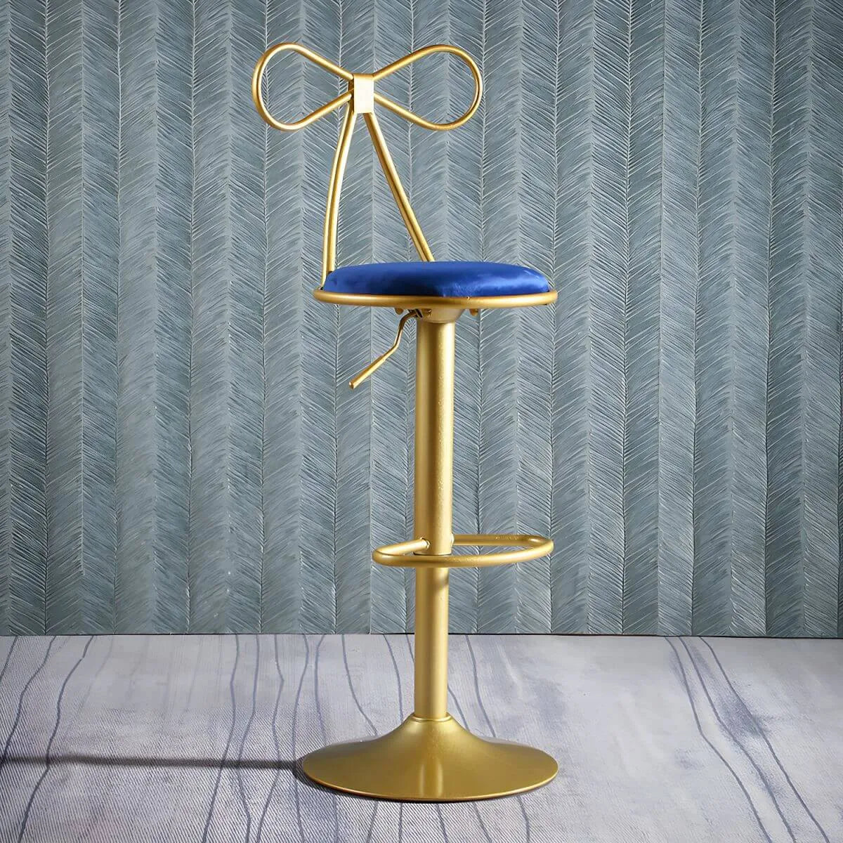 Bow Back Glam Upholstered Bar Stool with Gold Pedestal and Footrest