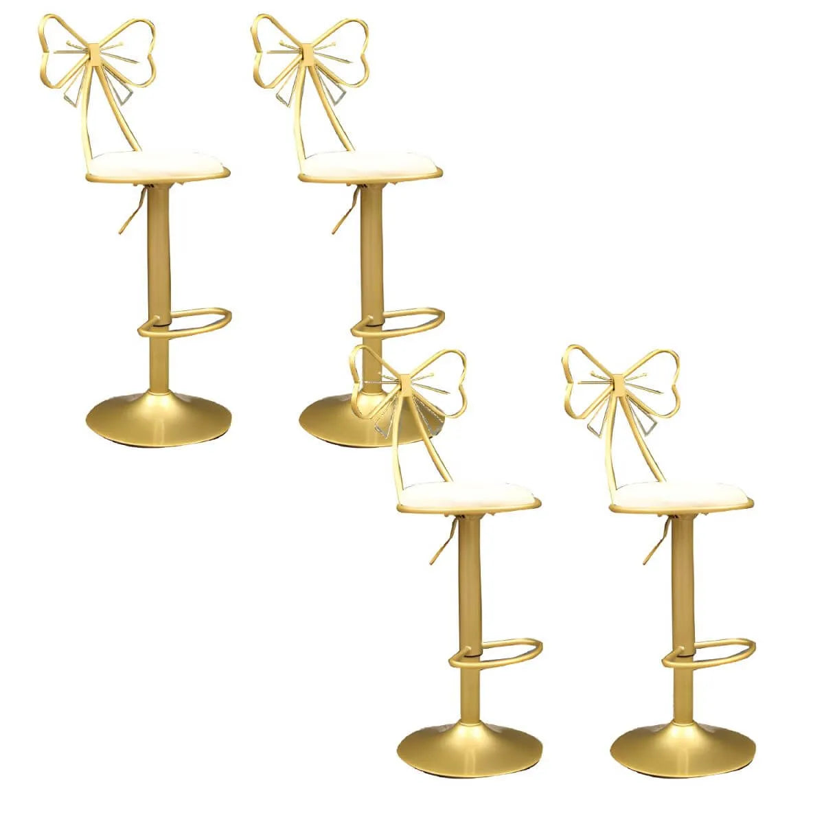 Bow Back Glam Upholstered Bar Stool with Gold Pedestal and Footrest