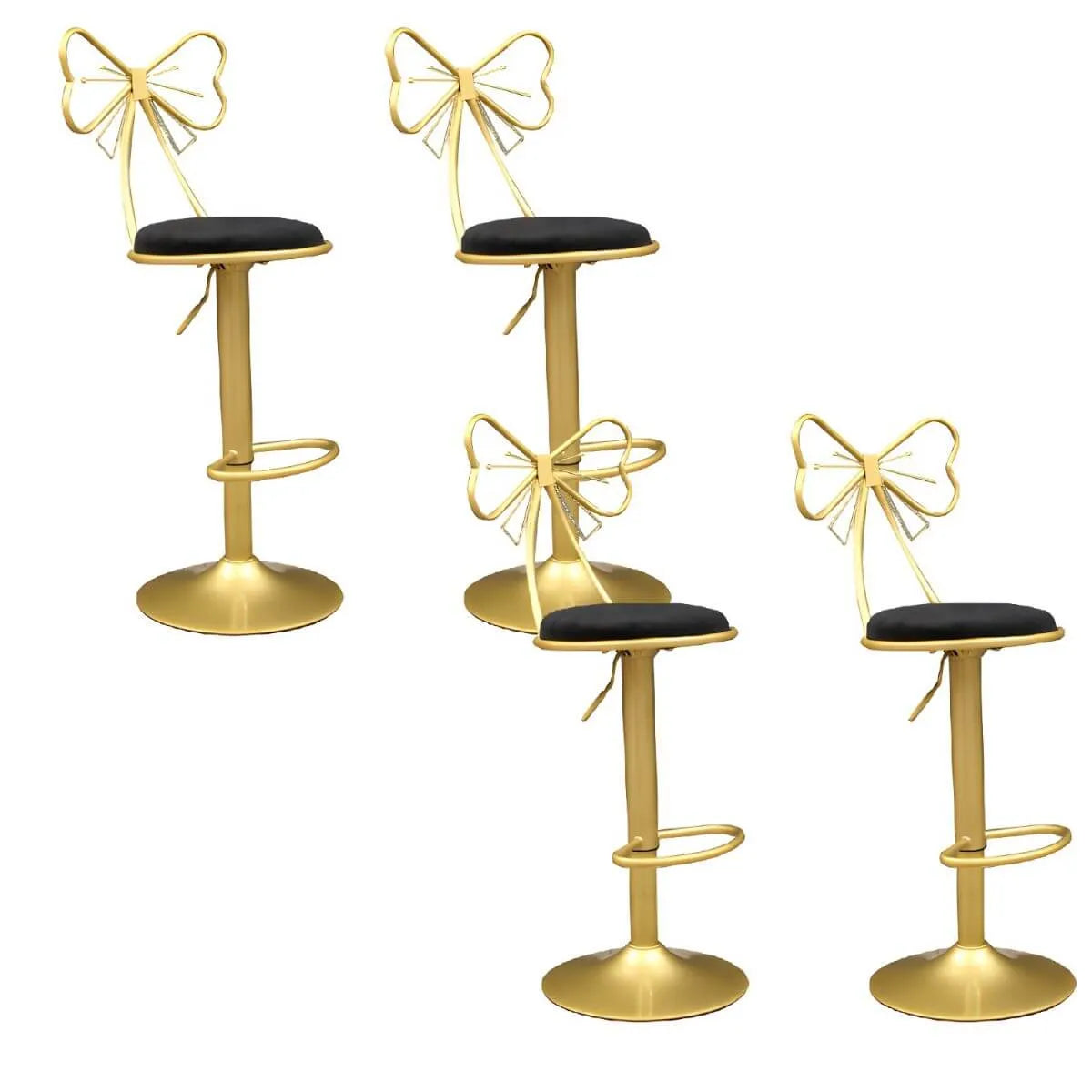 Bow Back Glam Upholstered Bar Stool with Gold Pedestal and Footrest