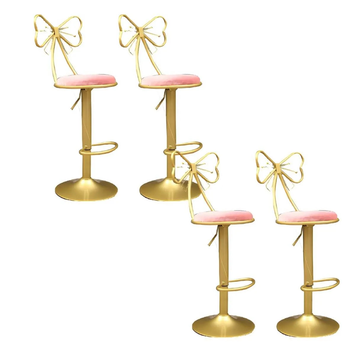 Bow Back Glam Upholstered Bar Stool with Gold Pedestal and Footrest