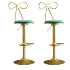 Bow Back Glam Upholstered Bar Stool with Gold Pedestal and Footrest
