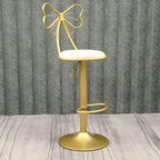 Bow Back Glam Upholstered Bar Stool with Gold Pedestal and Footrest