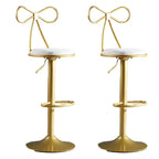 Bow Back Glam Upholstered Bar Stool with Gold Pedestal and Footrest