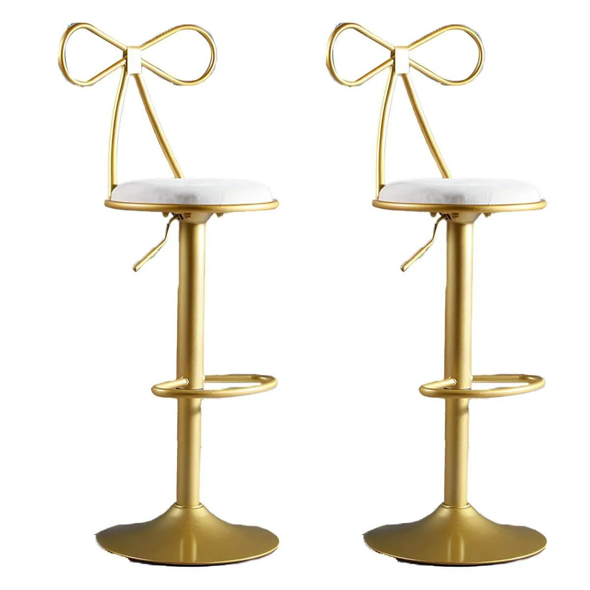 Bow Back Glam Upholstered Bar Stool with Gold Pedestal and Footrest