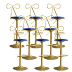 Bow Back Glam Upholstered Bar Stool with Gold Pedestal and Footrest