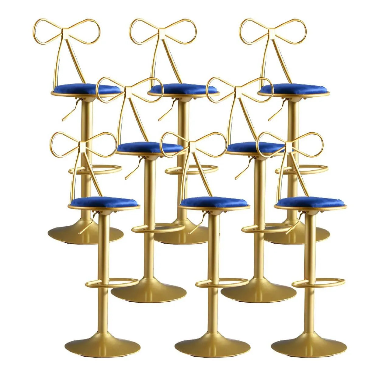 Bow Back Glam Upholstered Bar Stool with Gold Pedestal and Footrest