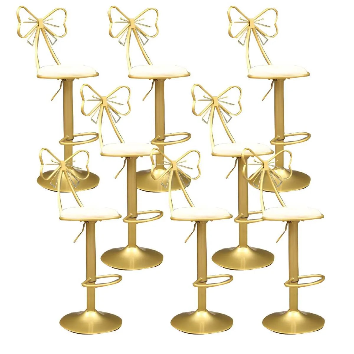 Bow Back Glam Upholstered Bar Stool with Gold Pedestal and Footrest
