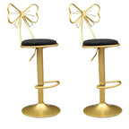 Bow Back Glam Upholstered Bar Stool with Gold Pedestal and Footrest