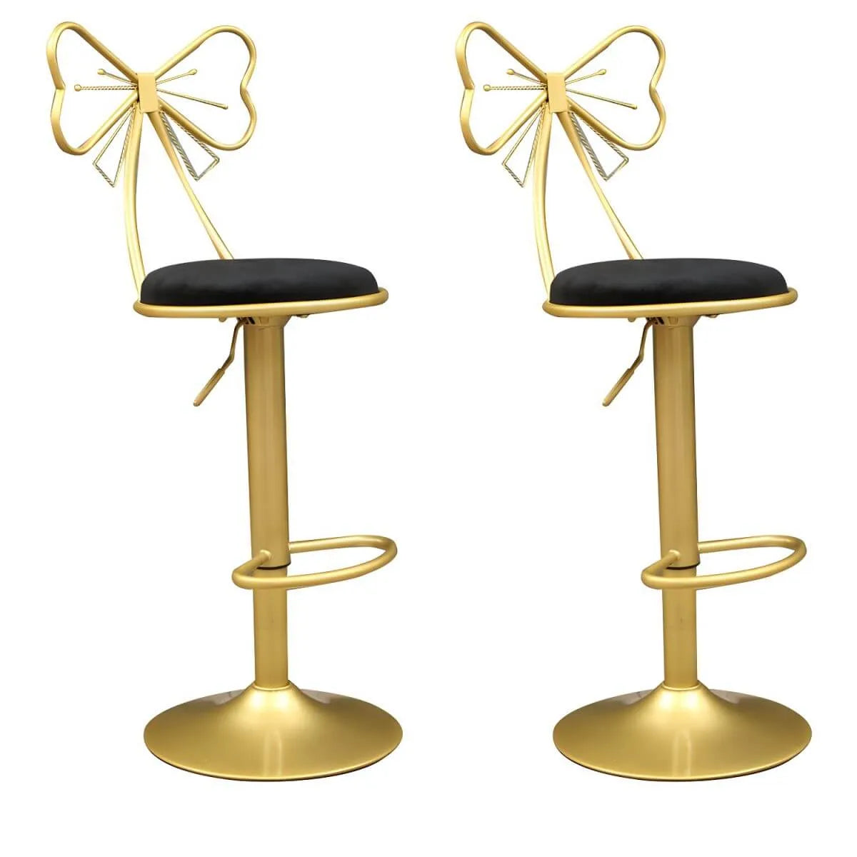 Bow Back Glam Upholstered Bar Stool with Gold Pedestal and Footrest