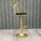 Bow Back Glam Upholstered Bar Stool with Gold Pedestal and Footrest