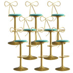 Bow Back Glam Upholstered Bar Stool with Gold Pedestal and Footrest