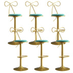 Bow Back Glam Upholstered Bar Stool with Gold Pedestal and Footrest
