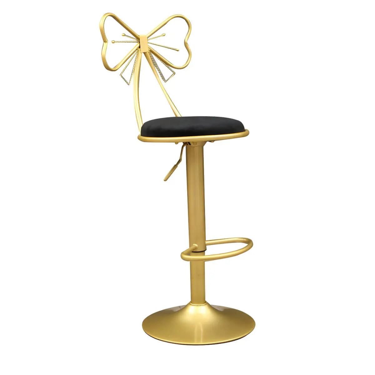 Bow Back Glam Upholstered Bar Stool with Gold Pedestal and Footrest