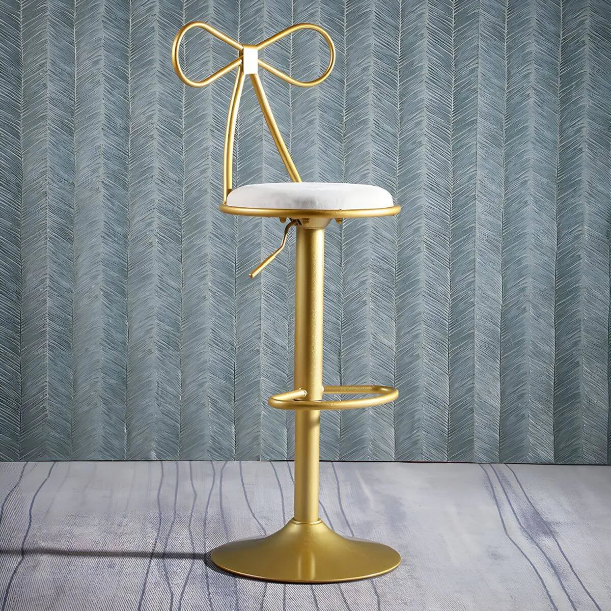 Bow Back Glam Upholstered Bar Stool with Gold Pedestal and Footrest