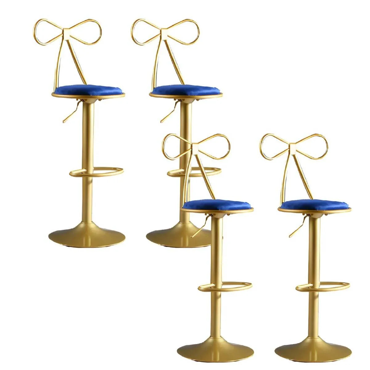 Bow Back Glam Upholstered Bar Stool with Gold Pedestal and Footrest