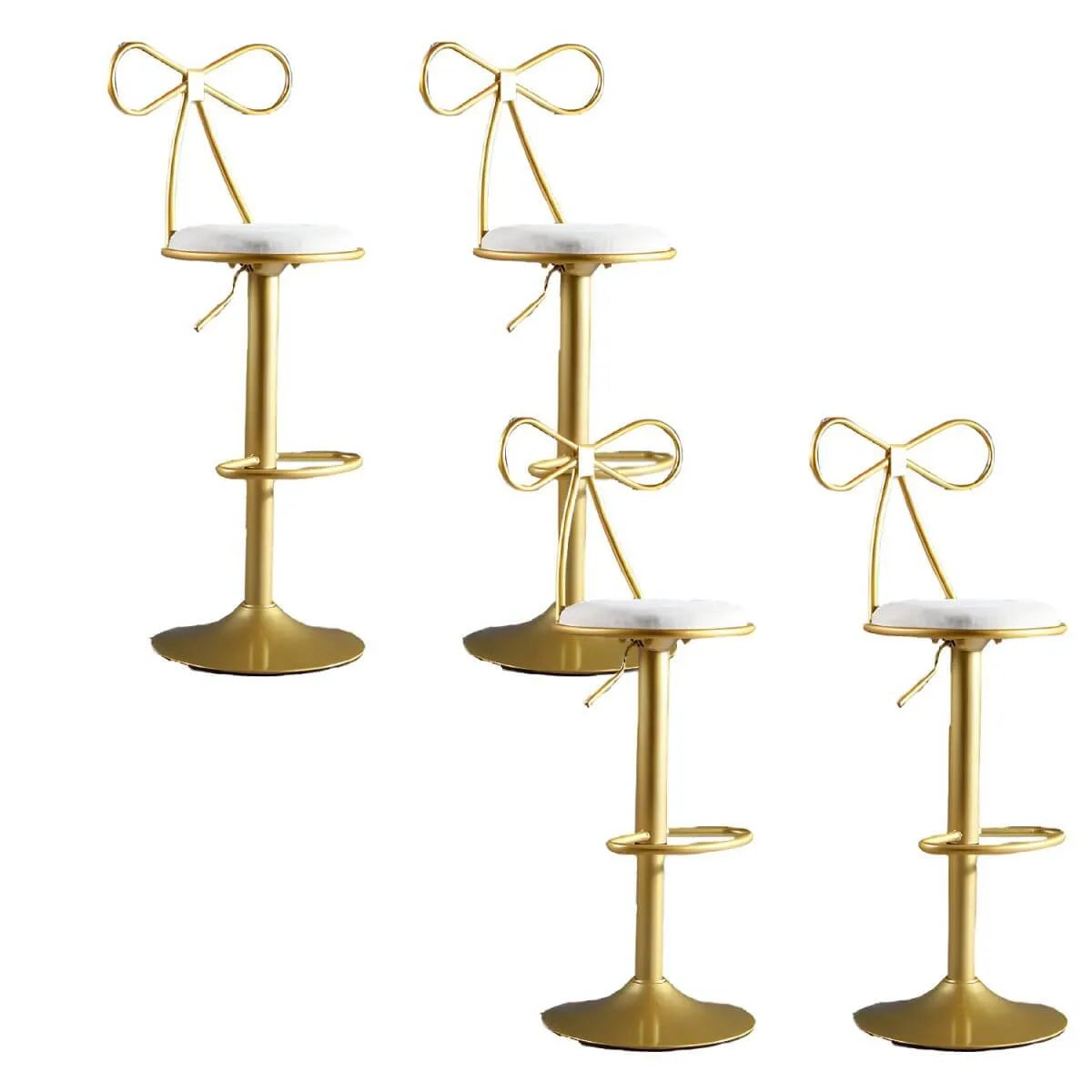 Bow Back Glam Upholstered Bar Stool with Gold Pedestal and Footrest