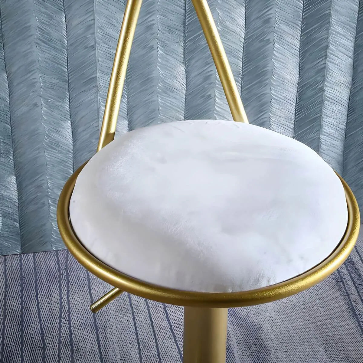 Bow Back Glam Upholstered Bar Stool with Gold Pedestal and Footrest
