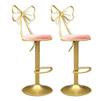 Bow Back Glam Upholstered Bar Stool with Gold Pedestal and Footrest