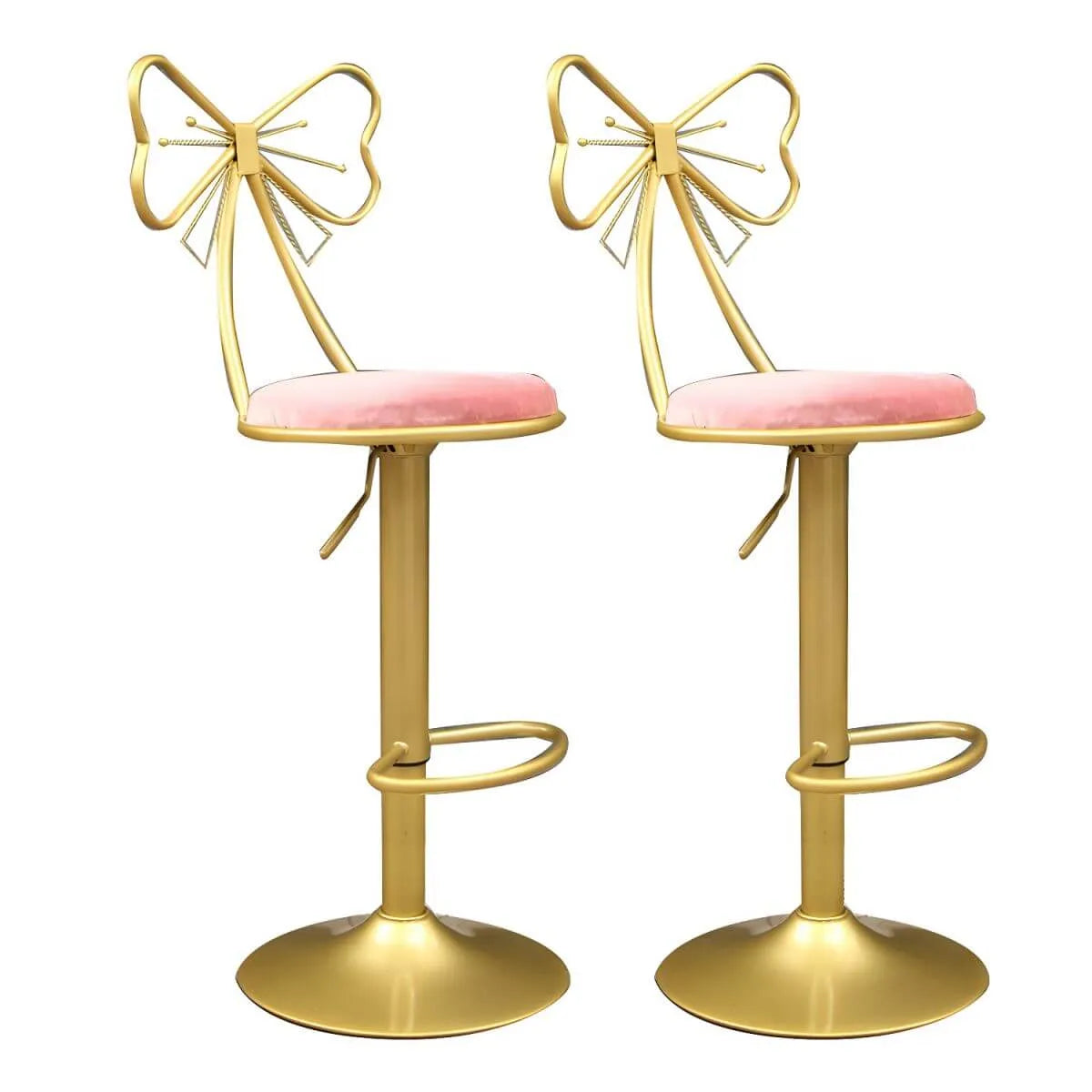 Bow Back Glam Upholstered Bar Stool with Gold Pedestal and Footrest