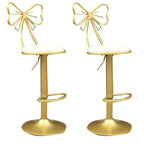 Bow Back Glam Upholstered Bar Stool with Gold Pedestal and Footrest