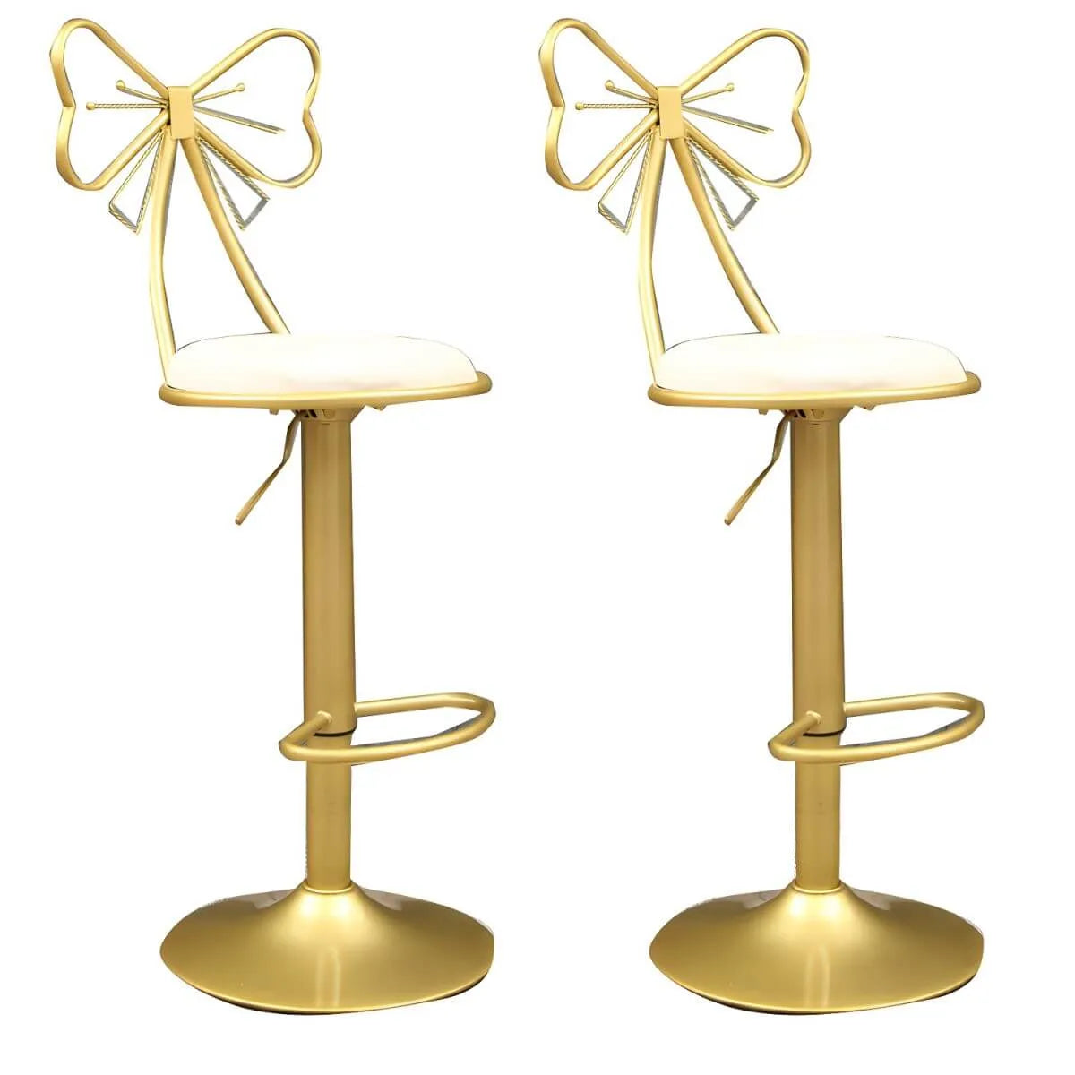 Bow Back Glam Upholstered Bar Stool with Gold Pedestal and Footrest