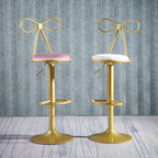 Bow Back Glam Upholstered Bar Stool with Gold Pedestal and Footrest Main Product Image