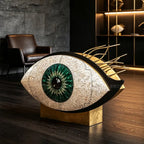 Brass-Accented Mother of Pearl Eye Motif Wine Cabinet Sculpture