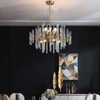 Brass and Glass 14-Light Round Chandelier with Ambient Lighting